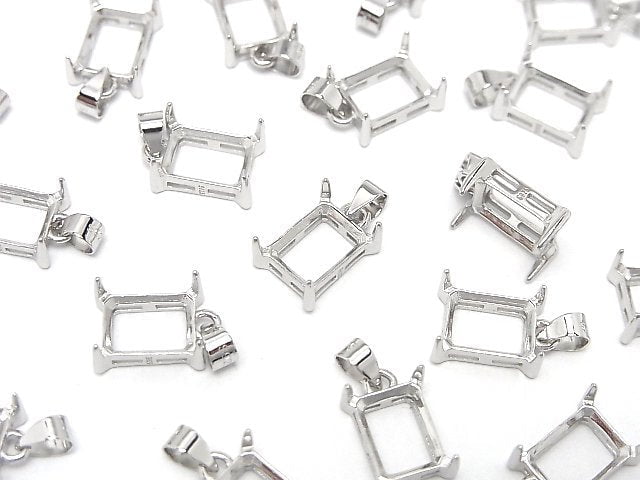 [Video]Silver925 Pendant Frame Rectangle Faceted 8x6mm Rhodium Plated 1pc