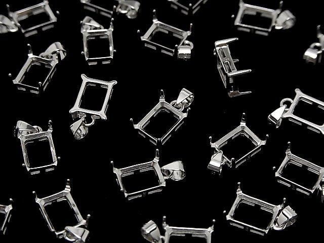 [Video] Silver925 Pendant Frame Rectangle Faceted 8x6mm Rhodium Plated 1pc