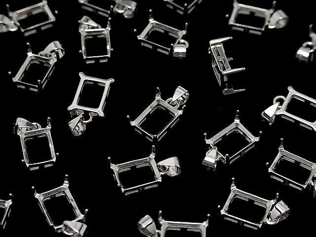 [Video]Silver925 Pendant Frame Rectangle Faceted 8x6mm Rhodium Plated 1pc