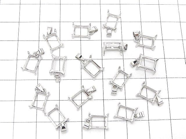 [Video] Silver925 Pendant Frame Rectangle Faceted 8x6mm Rhodium Plated 1pc