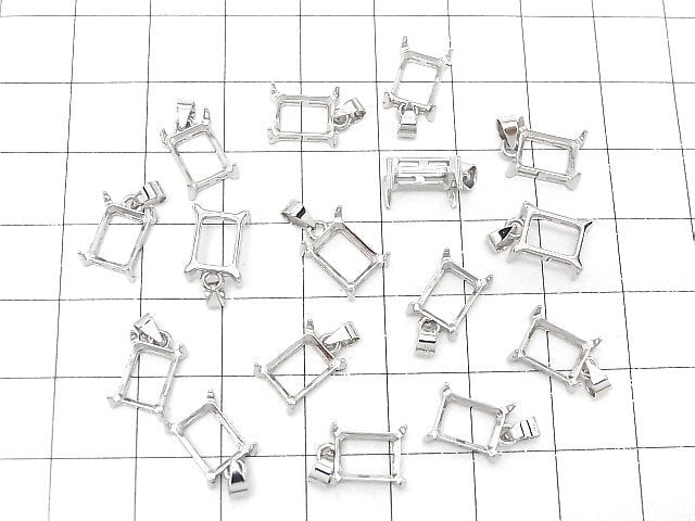 [Video]Silver925 Pendant Frame Rectangle Faceted 8x6mm Rhodium Plated 1pc