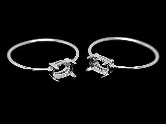 [Video] Silver925 Ring Frame (Prong Setting) Sideways Oval Faceted 6x4mm Size 11 No Coating 1pc