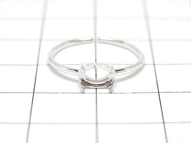 [Video]Silver925 Ring Frame (Prong Setting) Horizontal Oval Faceted 6x4mm No coating Free size 1pc