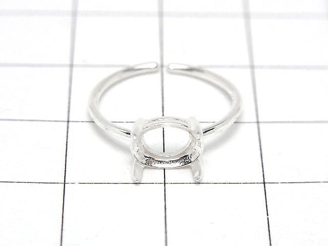 [Video]Silver925 Ring Frame (Prong Setting) Horizontal Oval Faceted 8x6mm No coating Free size 1pc