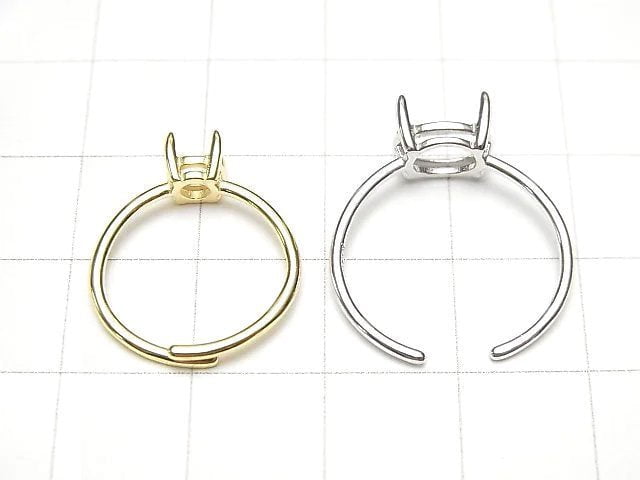 [Video]Silver925 Ring Frame (Prong Setting) Horizontal Oval Faceted 8x6mm No coating Free size 1pc