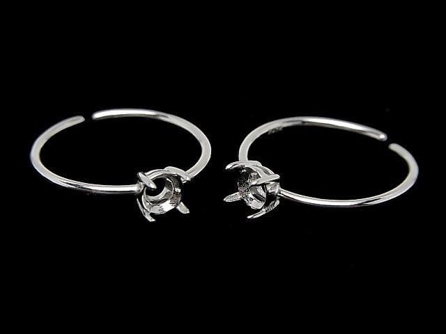 [Video] Silver925 Ring Frame (Prong Setting) Round Faceted 4mm No Coating Free Size 1pc