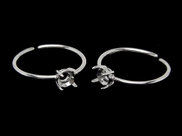 [Video]Silver925 Ring Frame (Prong Setting) Round Faceted 4mm No coating Free size 1pc