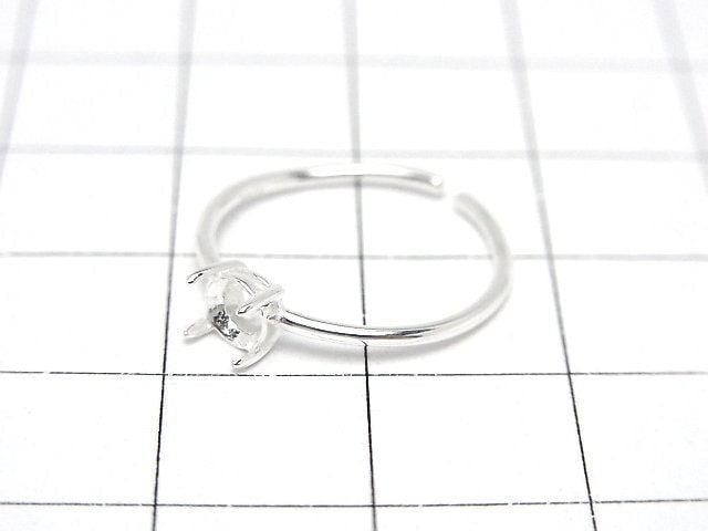 [Video]Silver925 Ring Frame (Prong Setting) Round Faceted 4mm No coating Free size 1pc