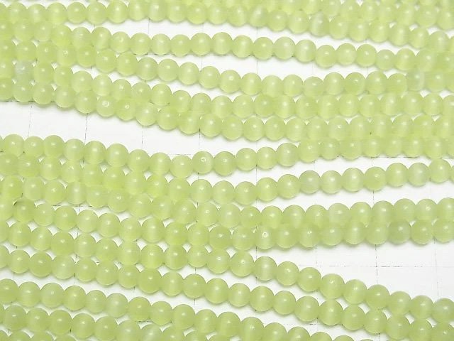 [Video] Yellow green color Cat's Eye Round 4mm 1strand beads (aprx.14inch/34cm)