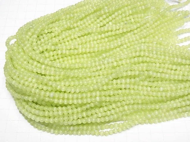 [Video] Yellow green color Cat's Eye Round 4mm 1strand beads (aprx.14inch/34cm)