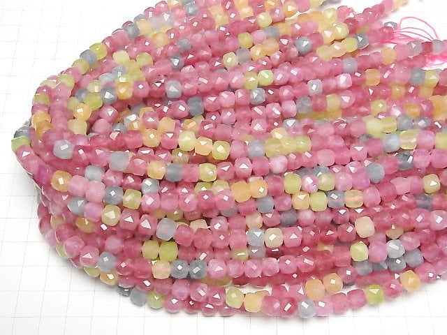 [Video]High Quality! Multicolor Jade Cube Shape 7x7x7mm 1strand beads (aprx.14inch/35cm)