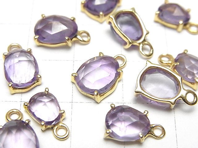 [Video]High Quality Amethyst AAA- Bezel Setting Freeform Rose Cut 18KGP 2pcs