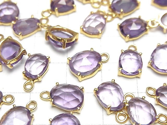 [Video]High Quality Amethyst AAA- Bezel Setting Freeform Rose Cut 18KGP 2pcs