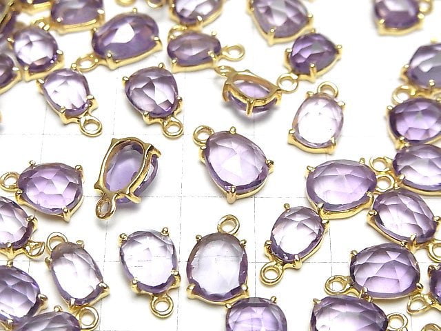 [Video]High Quality Amethyst AAA- Bezel Setting Freeform Rose Cut 18KGP 2pcs