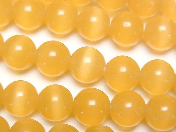 [Video] Yellow orange color Cat's Eye Round 10mm 1strand beads (aprx.14inch/34cm)