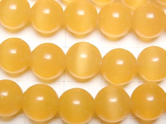 [Video] Yellow orange color Cat's Eye Round 10mm 1strand beads (aprx.14inch/34cm)