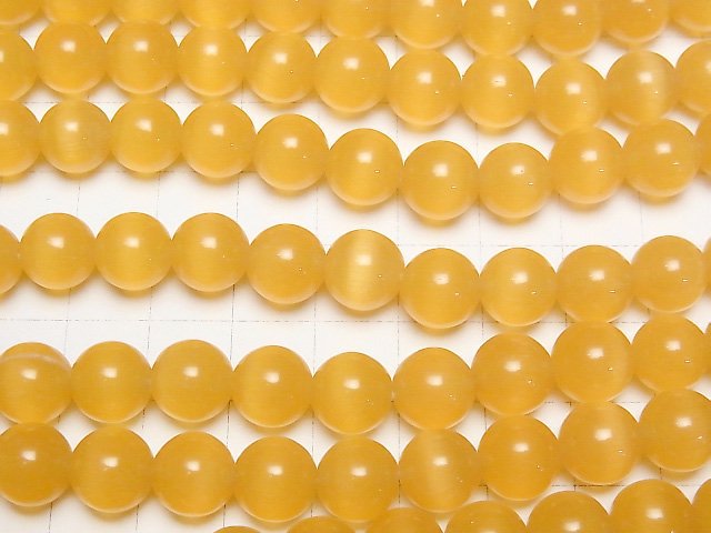 [Video] Yellow orange color Cat's Eye Round 10mm 1strand beads (aprx.14inch/34cm)