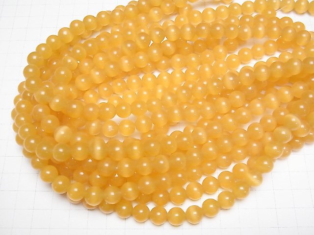 [Video] Yellow orange color Cat's Eye Round 10mm 1strand beads (aprx.14inch/34cm)
