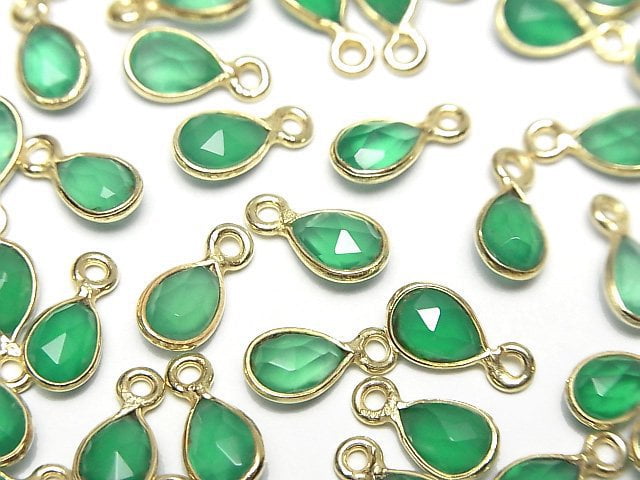 [Video]High Quality Green Onyx AAA Bezel Setting Faceted Pear Shape 7x5mm 18KGP 4pcs