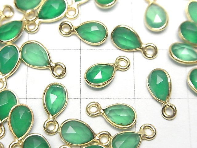 [Video]High Quality Green Onyx AAA Bezel Setting Faceted Pear Shape 7x5mm 18KGP 4pcs