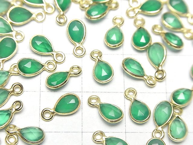 [Video]High Quality Green Onyx AAA Bezel Setting Faceted Pear Shape 7x5mm 18KGP 4pcs
