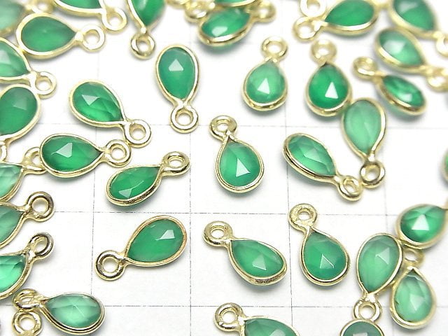 [Video]High Quality Green Onyx AAA Bezel Setting Faceted Pear Shape 7x5mm 18KGP 4pcs