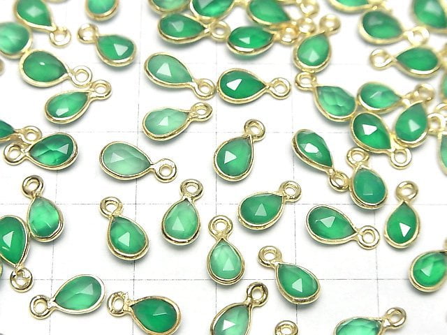 [Video]High Quality Green Onyx AAA Bezel Setting Faceted Pear Shape 7x5mm 18KGP 4pcs