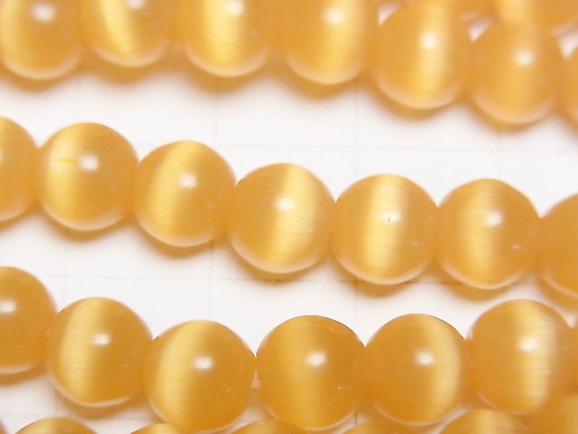 [Video] Yellow orange color Cat's Eye Round 7.5mm 1strand beads (aprx.13inch/32cm)