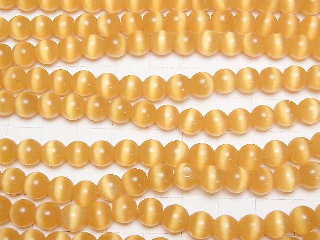 [Video] Yellow orange color Cat's Eye Round 7.5mm 1strand beads (aprx.13inch/32cm)