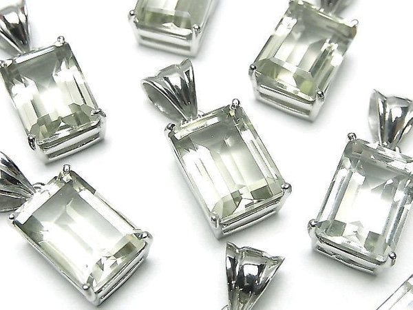 [Video]High Quality Green Amethyst AAA Rectangle Faceted Pendant 14x10mm Silver925 1pc