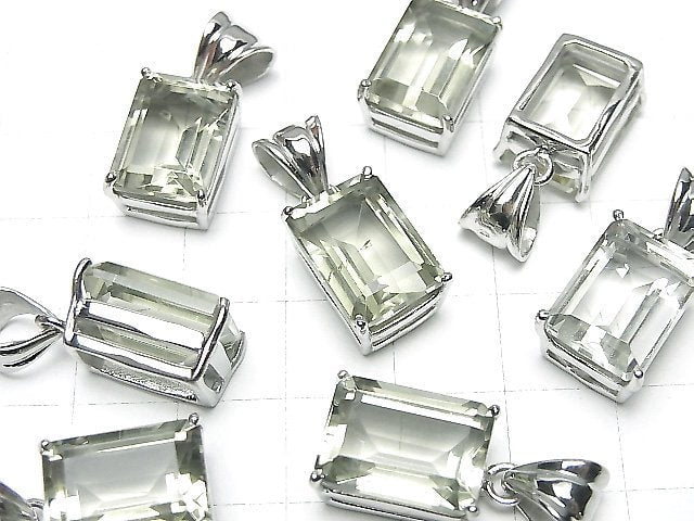 [Video]High Quality Green Amethyst AAA Rectangle Faceted Pendant 14x10mm Silver925 1pc