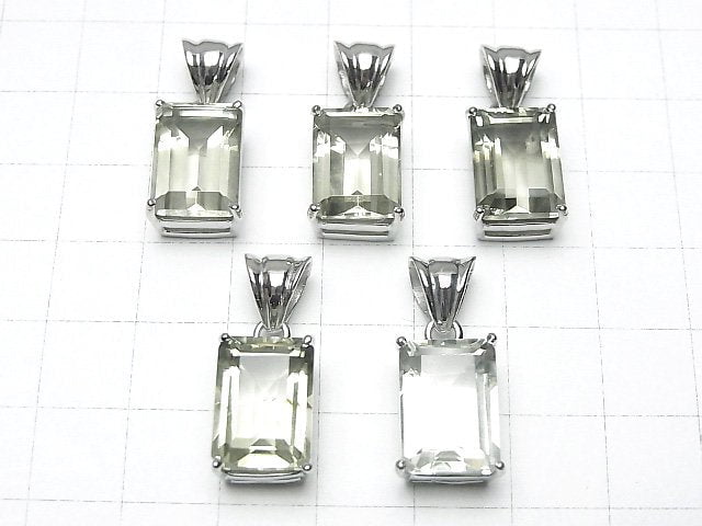 [Video]High Quality Green Amethyst AAA Rectangle Faceted Pendant 14x10mm Silver925 1pc