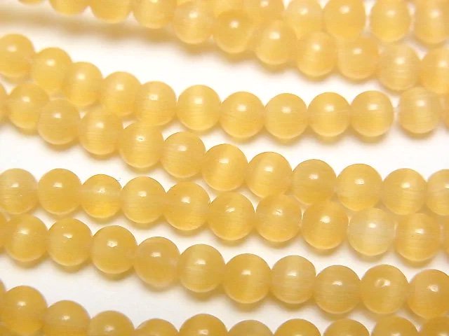 [Video] Yellow orange color Cat's Eye Round 4mm 1strand beads (aprx.13inch/33cm)