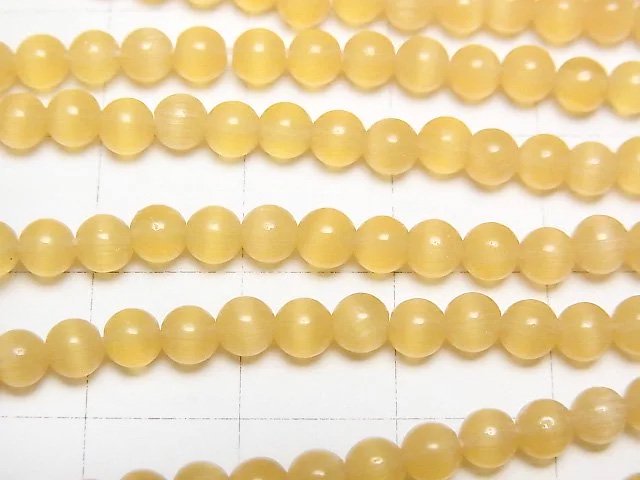 [Video] Yellow orange color Cat's Eye Round 4mm 1strand beads (aprx.13inch/33cm)