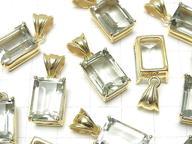 [Video]High Quality Green Amethyst AAA Rectangle Faceted Pendant 14x10mm 18KGP 1pc