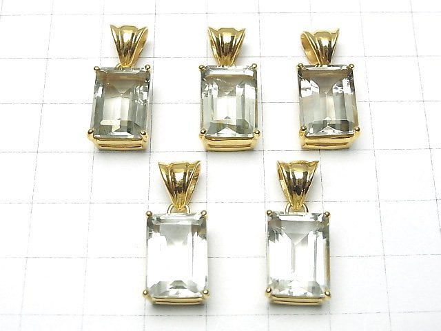 [Video]High Quality Green Amethyst AAA Rectangle Faceted Pendant 14x10mm 18KGP 1pc