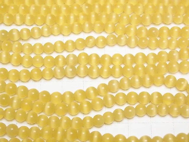 [Video] Yellow color Cat's Eye Round 6mm 1strand beads (aprx.14inch/34cm)