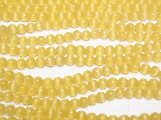 [Video] Yellow color Cat's Eye Round 6mm 1strand beads (aprx.14inch/34cm)