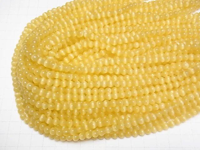 [Video] Yellow color Cat's Eye Round 6mm 1strand beads (aprx.14inch/34cm)