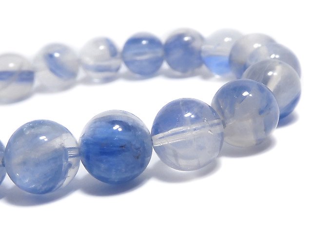 [Video][One of a kind] Kyanite & Crystal Round 10mm Bracelet NO.25