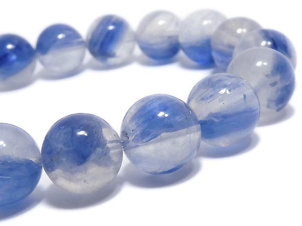 [Video][One of a kind] Kyanite & Crystal Round 11mm Bracelet NO.28