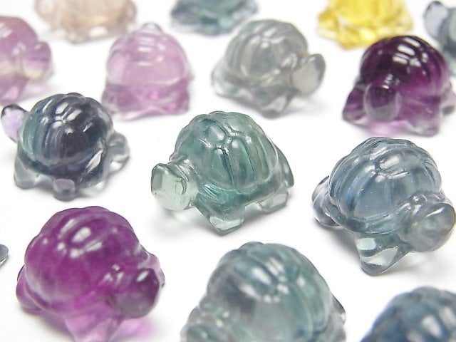 [Video] Multicolor Fluorite AAA Land Turtle Motif 11x14mm [Undrilled] 3pcs