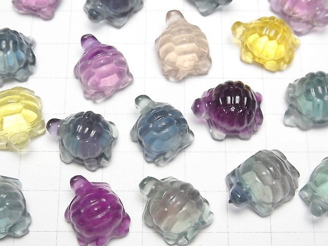 [Video] Multicolor Fluorite AAA Land Turtle Motif 11x14mm [Undrilled] 3pcs