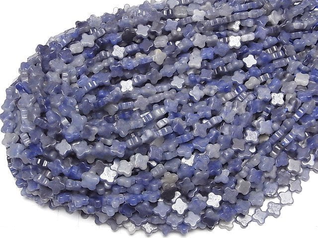 [Video] Blue quartz flower motif 8x8x3mm 1strand beads (aprx.15inch/36cm)