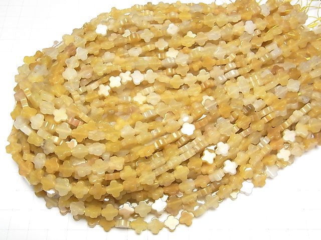 [Video] Yellow Aventurine flower motif 8x8x3mm 1strand beads (aprx.15inch/36cm)