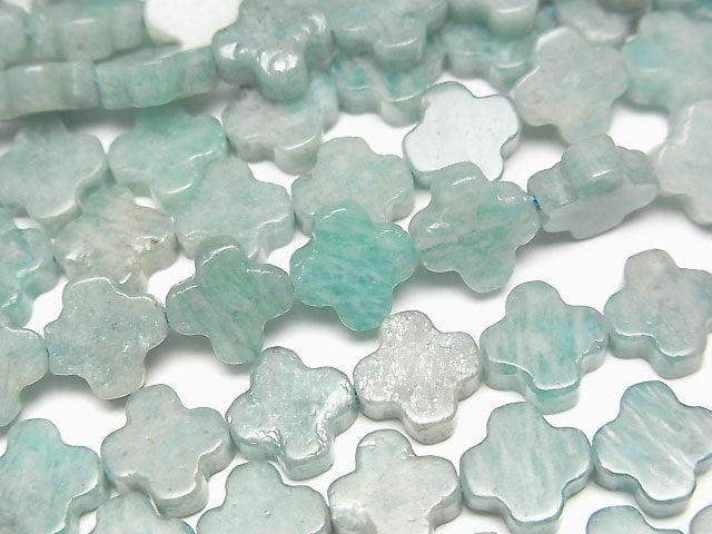 [Video] Amazonite AA Flower motif 8x8x3mm 1strand beads (aprx.15inch/36cm)