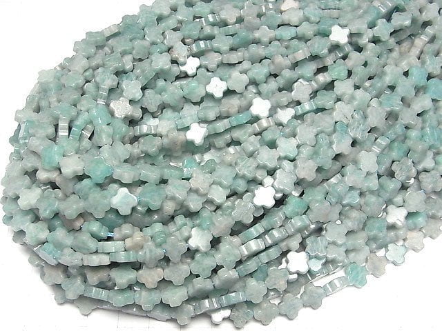 [Video] Amazonite AA Flower motif 8x8x3mm 1strand beads (aprx.15inch/36cm)