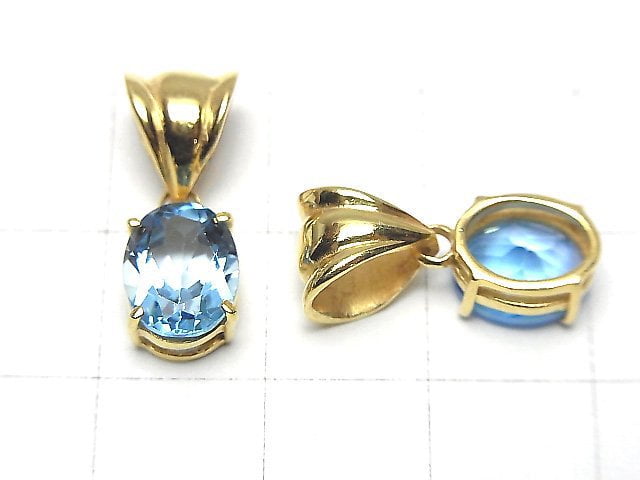 [Video]High Quality Swiss Blue Topaz AAA Oval Faceted Pendant 9x7mm 18KGP 1pc