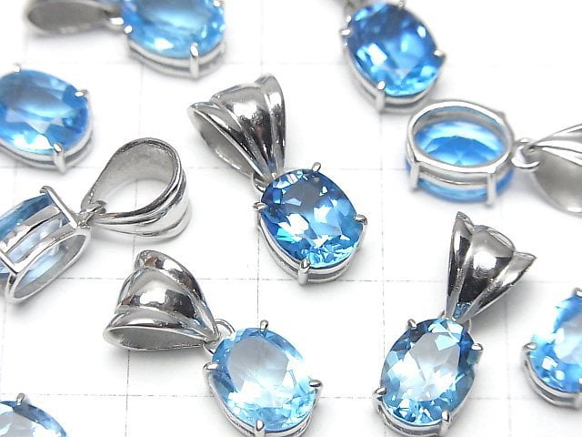 [Video]High Quality Swiss Blue Topaz AAA Oval Faceted Pendant 9x7mm Silver925 1pc