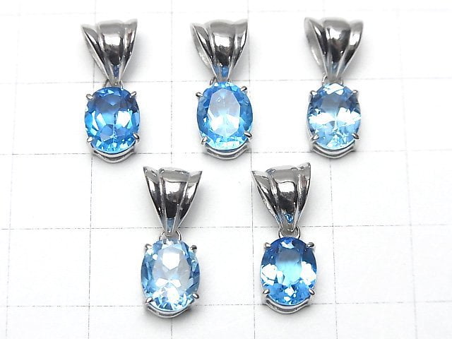 [Video]High Quality Swiss Blue Topaz AAA Oval Faceted Pendant 9x7mm Silver925 1pc